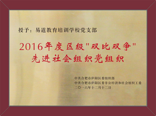 易道教育荣获“2016年度区级‘双比双争’优秀社会组织党组织”称号